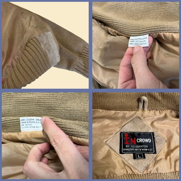 1980s leather jacket by InCrowd by Celebration, size L knit & cowhide zip up - Picture 6 of 7